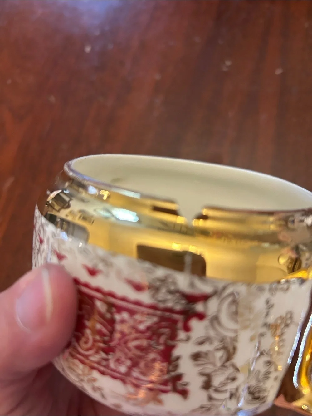 Piccadilly Vintage Gold-Trim Red and White Porcelain Sugar & Creamer Set